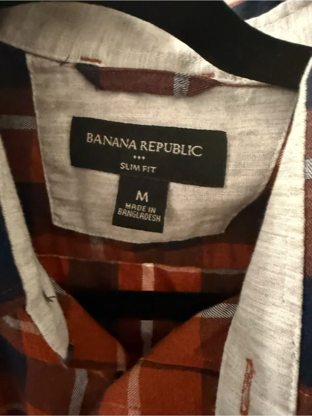 Banana Republic Orange and Navy Plaid Button-Down Shirt